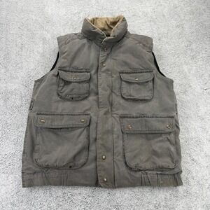 Eddie Bauer Vest Men Large Tall Goose Down Canvas Field Utility Flap Hunting VTG